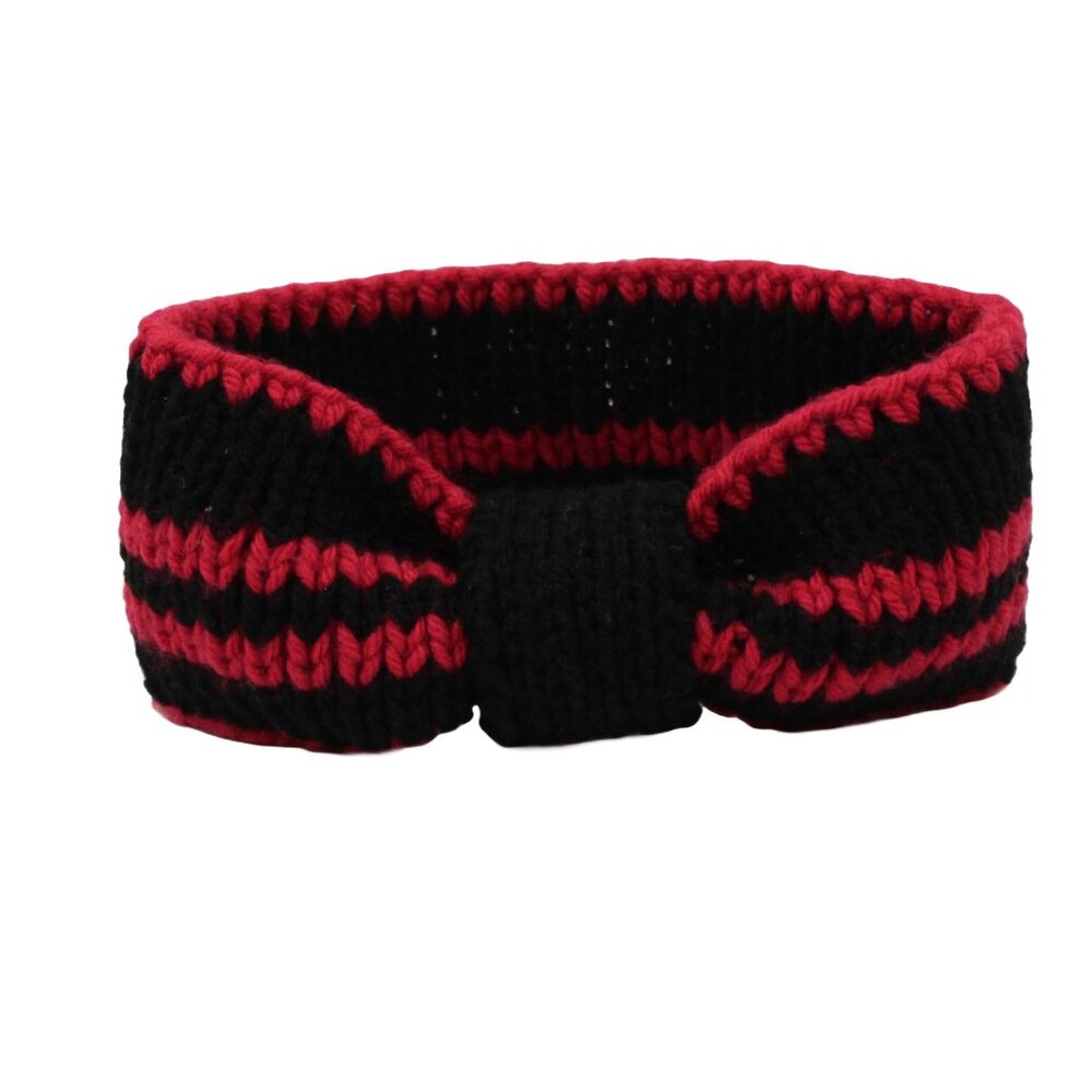 Handmade Hand Knit Striped Black Raspberry Pink Sporty Acrylic Headband